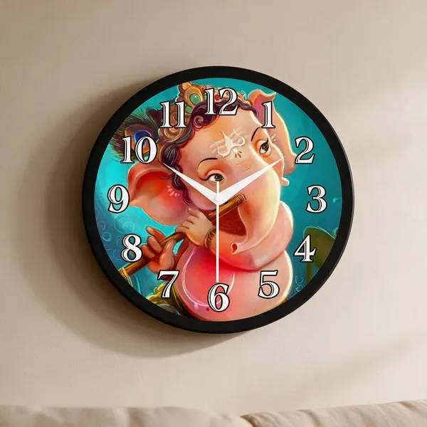 Plastic_Devotional_Ganesha_Art_Print_Round_Analogue_Wall_Clock