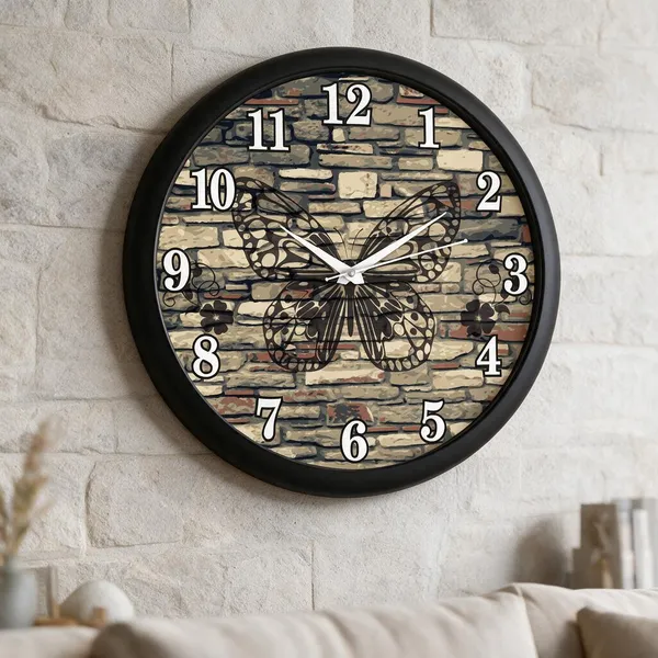 Plastic_Decorative_Butterfly_Brick_Print_Analogue_Round_Wall_Clock