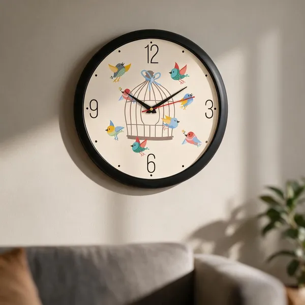 Plastic_Decorative_Bird_Cage_Print_Round_Analogue_Wall_Clock