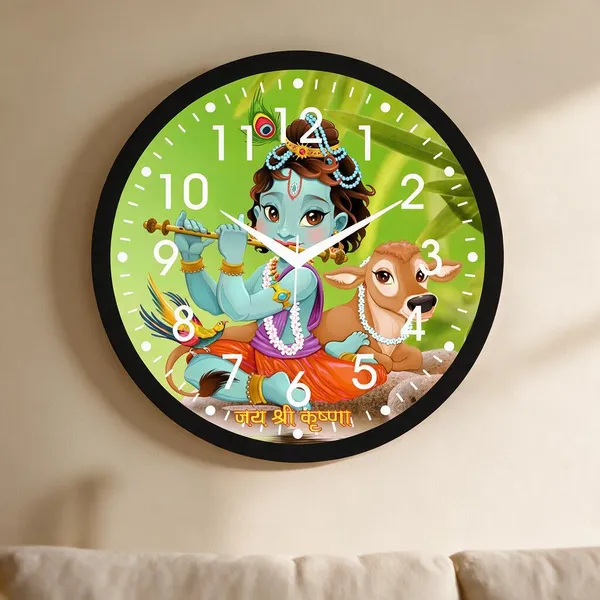 Plastic_Devotional_Krishna_Cow_Peacock_Print_Round_Analogue_Wall_Clock