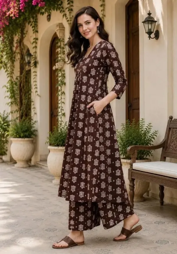 Brown_Printed_Cord_Set_For_Women