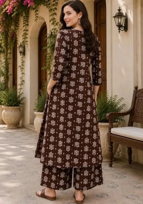 Brown_Printed_Cord_Set_For_Women