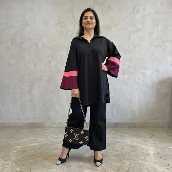 Black_Colour_Block_Cotton_Co_Ord_Set_For_Women