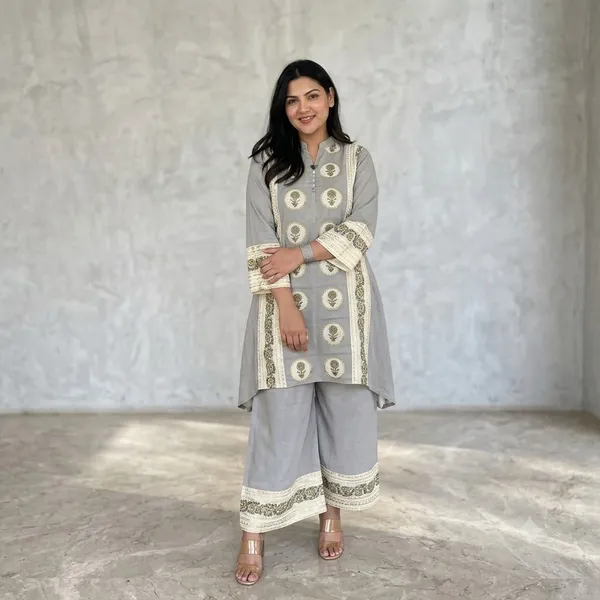 Premium_Green_Mughal_Stripes_Kurta_Pants_For_Women