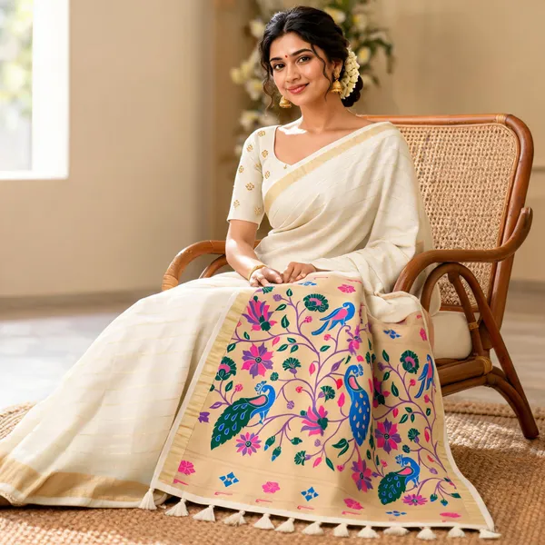 Cream_Printed_Ethnic_Saree_For_Women
