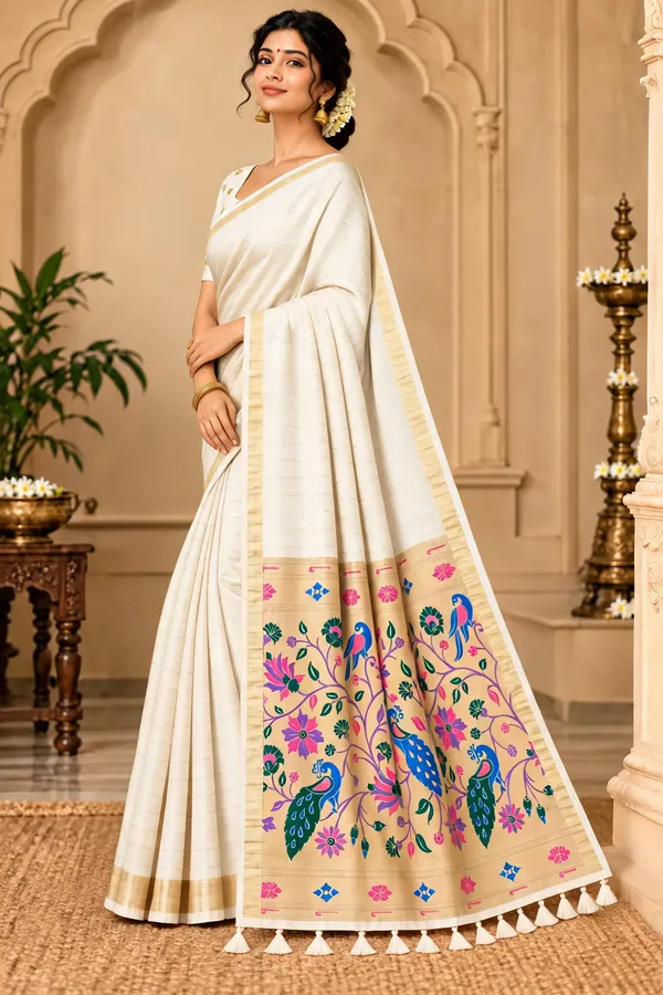 Cream_Printed_Ethnic_Saree_For_Women