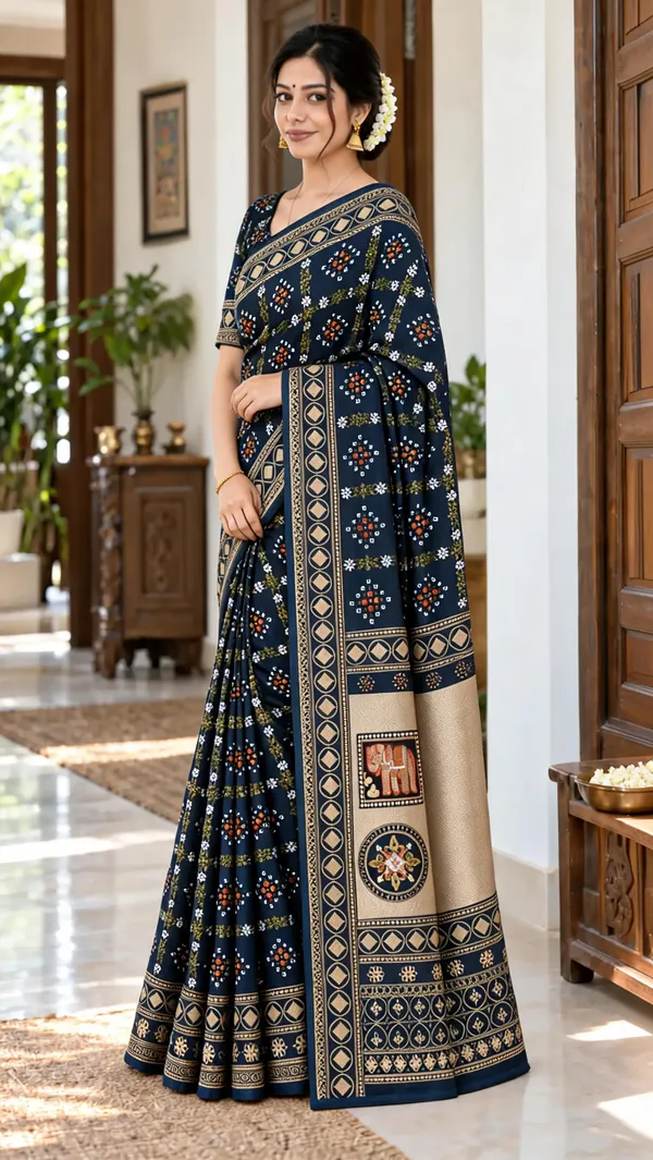Navy_Blue_Printed_Saree_For_Women