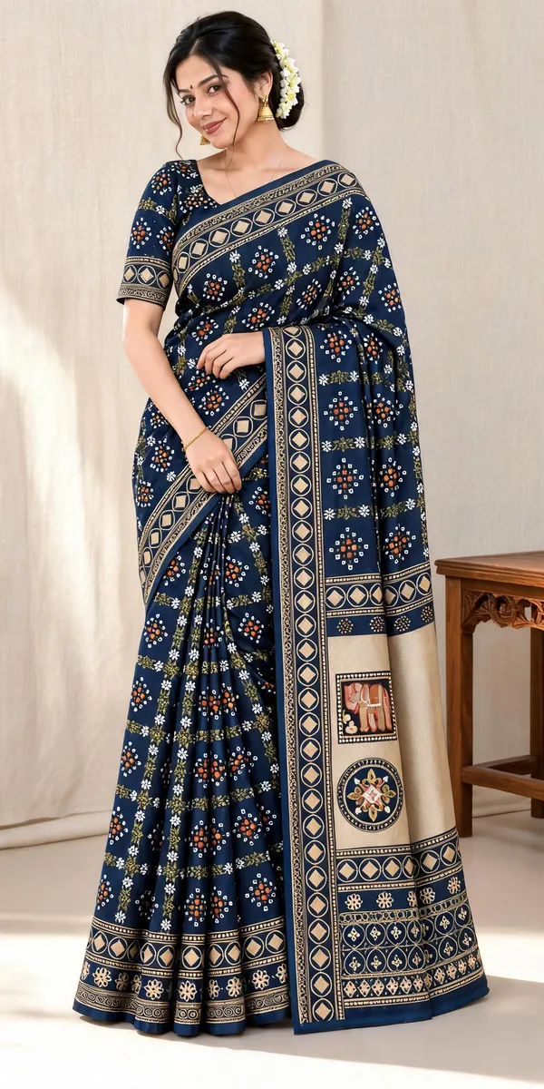 Navy_Blue_Printed_Saree_For_Women