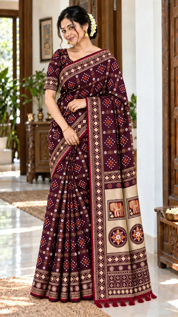 Maroon_Printed_Saree_For_Women
