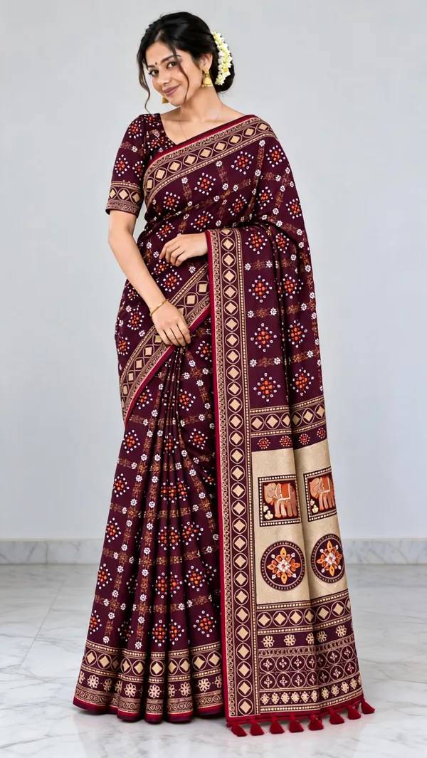 Maroon_Printed_Saree_For_Women