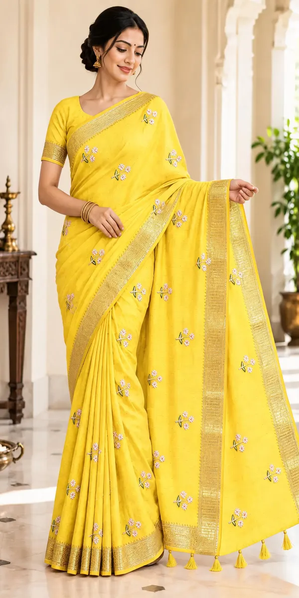 Yellow_Embroidered_Saree_For_Women