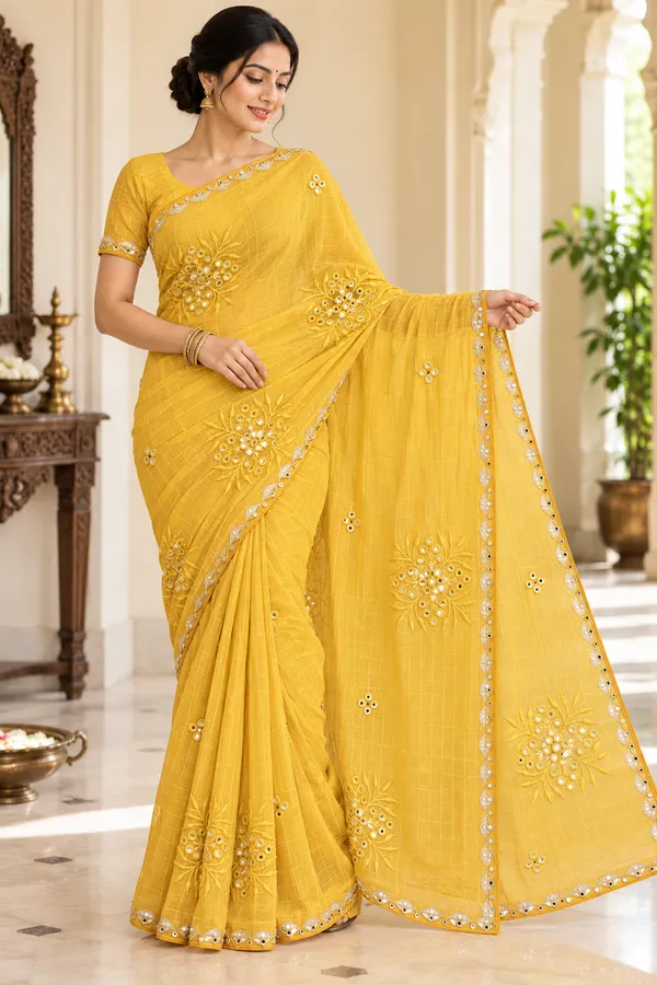 Yellow_And_Pink_Embroidered_Saree_For_Women
