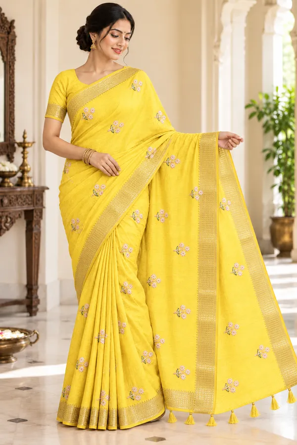 Yellow_Embroidered_Saree_For_Women