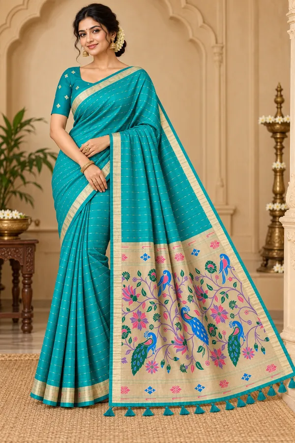 Teal_Woven_Traditional_Saree_For_Women