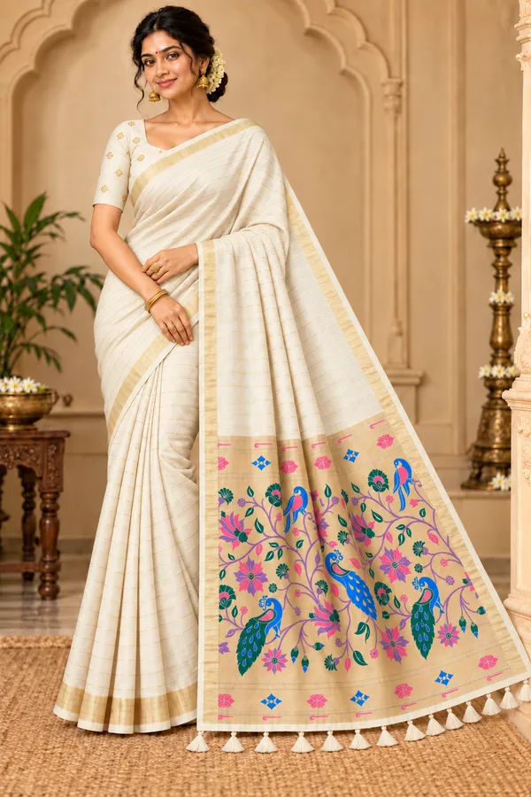 Cream_Printed_Ethnic_Saree_For_Women