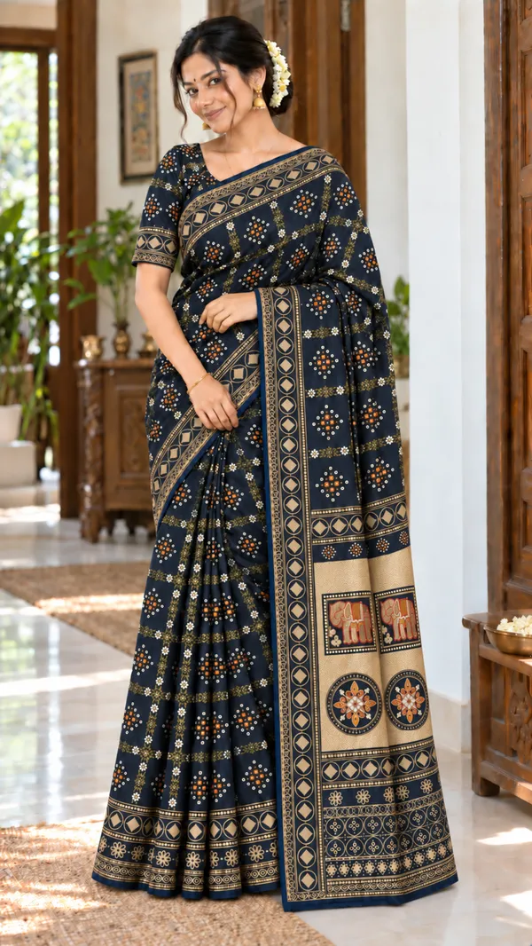 Navy_Printed_Saree_For_Women