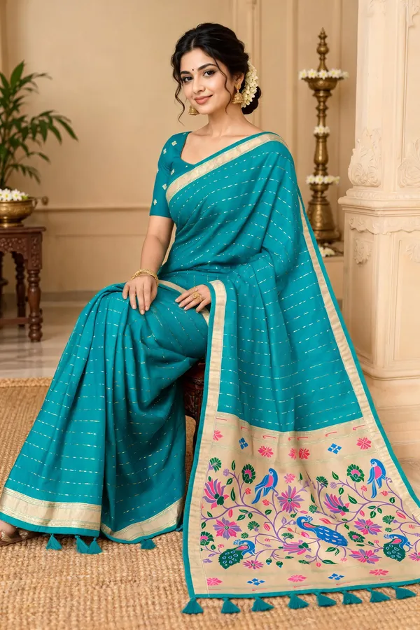 Teal_Woven_Traditional_Saree_For_Women
