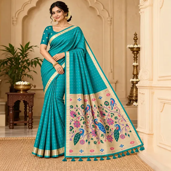 Teal_Woven_Traditional_Saree_For_Women