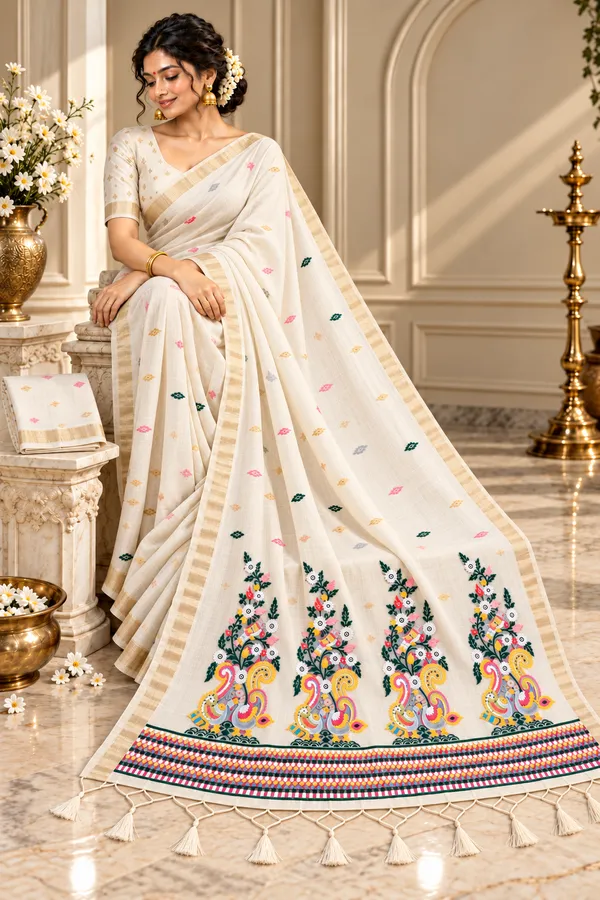 Cream_Printed_Saree_For_Women