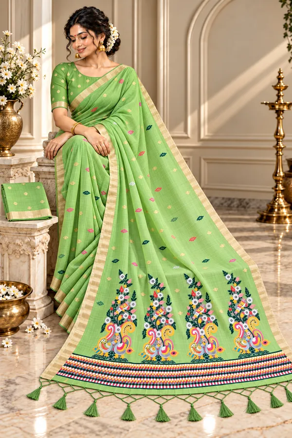 Green_Printed_Saree_For_Women