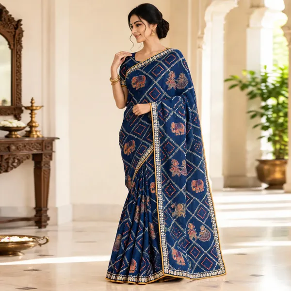 Blue_Traditional_Print_Saree_For_Women