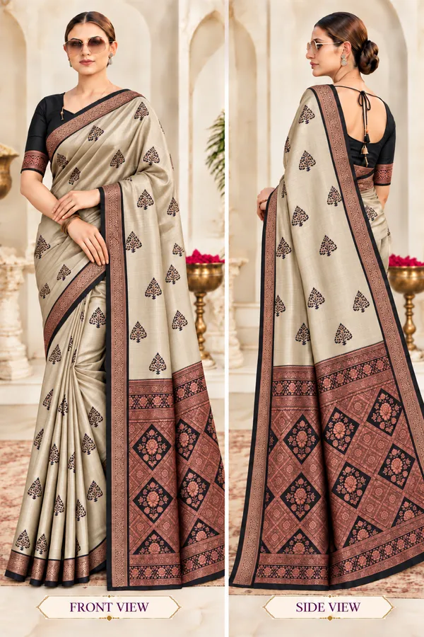 Cream_Traditional_Print_Saree_For_Women