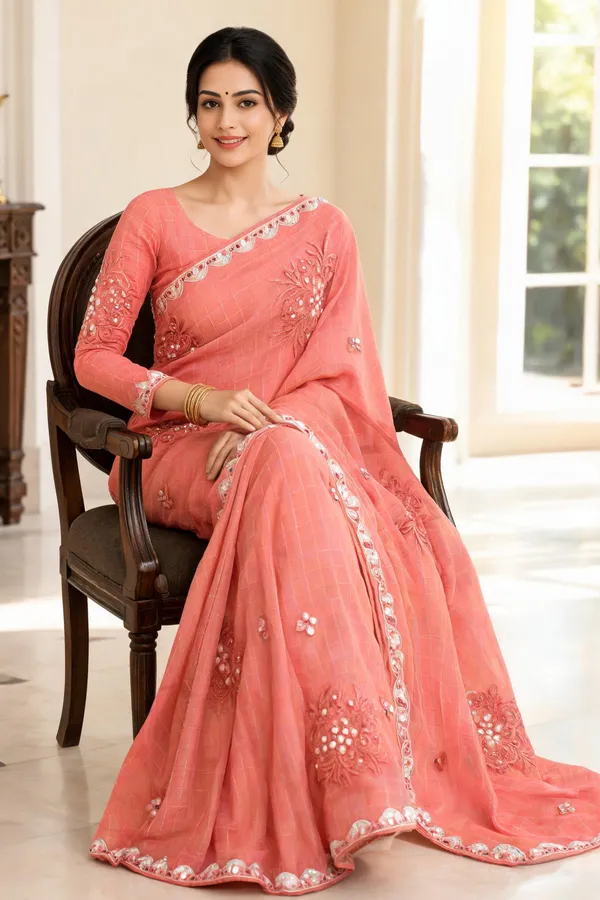 Peach_Embroidered_Saree_For_Women