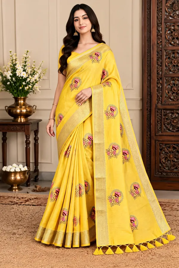 Yellow_Floral_Motif_Saree_For_Women