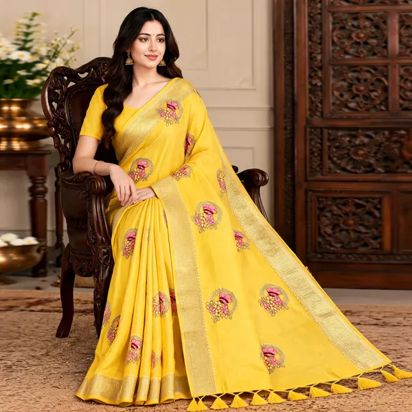Yellow_Floral_Motif_Saree_For_Women