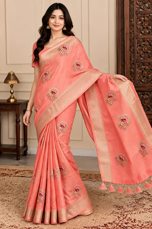 Peach_Embroidered_Saree_For_Women