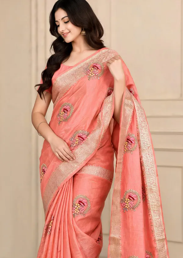 Peach_Embroidered_Saree_For_Women