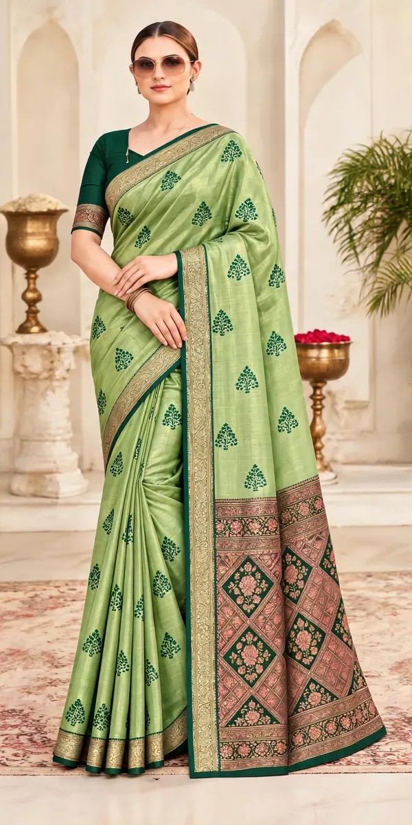 Green_Printed_Saree_For_Women