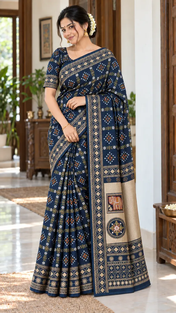 Navy_Blue_Printed_Saree_For_Women