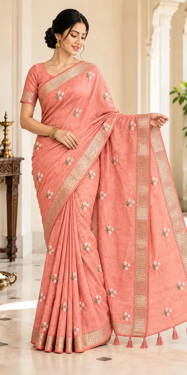 Peach_Floral_Embroidered_Saree_For_Women