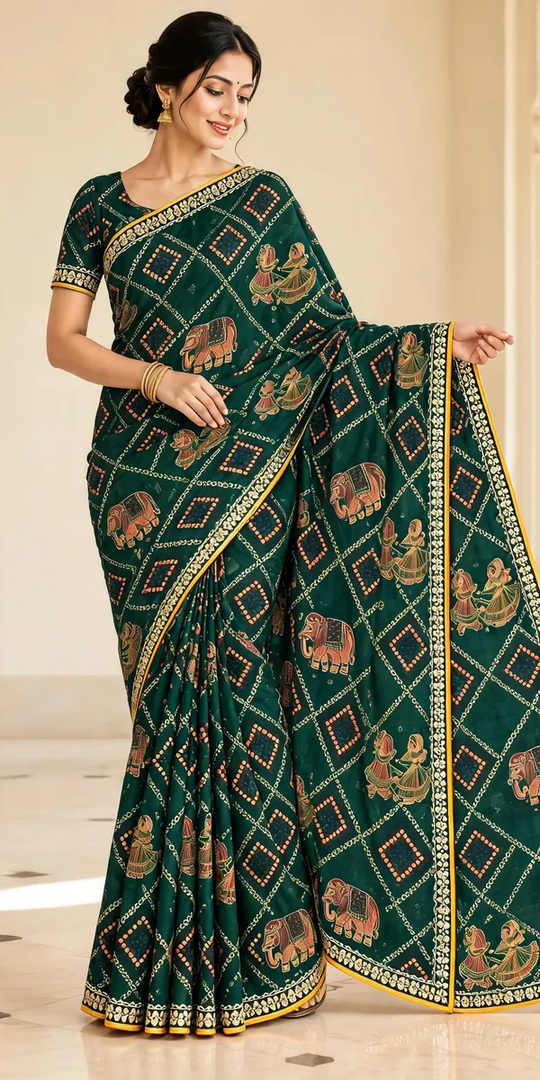 Green_Printed_Saree_For_Women