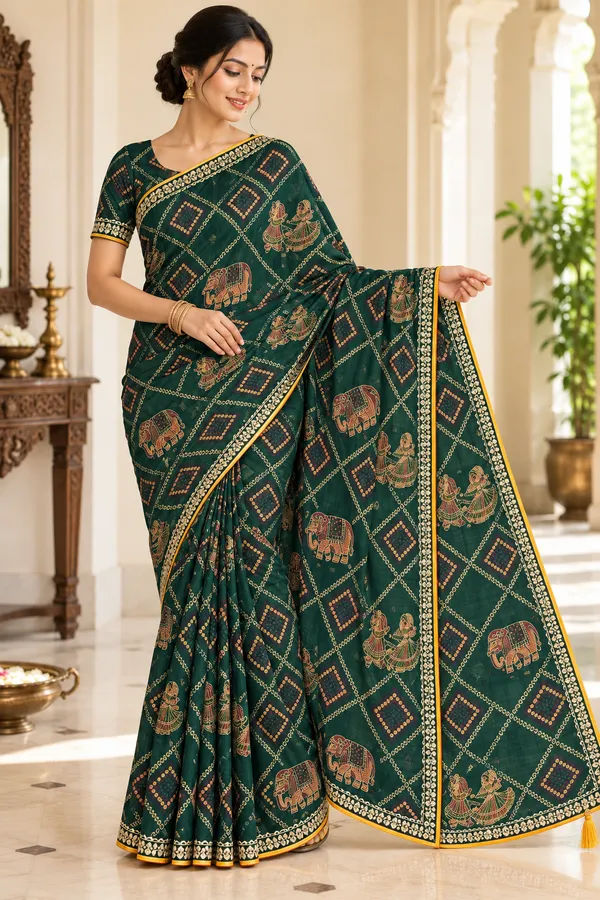 Green_Printed_Saree_For_Women