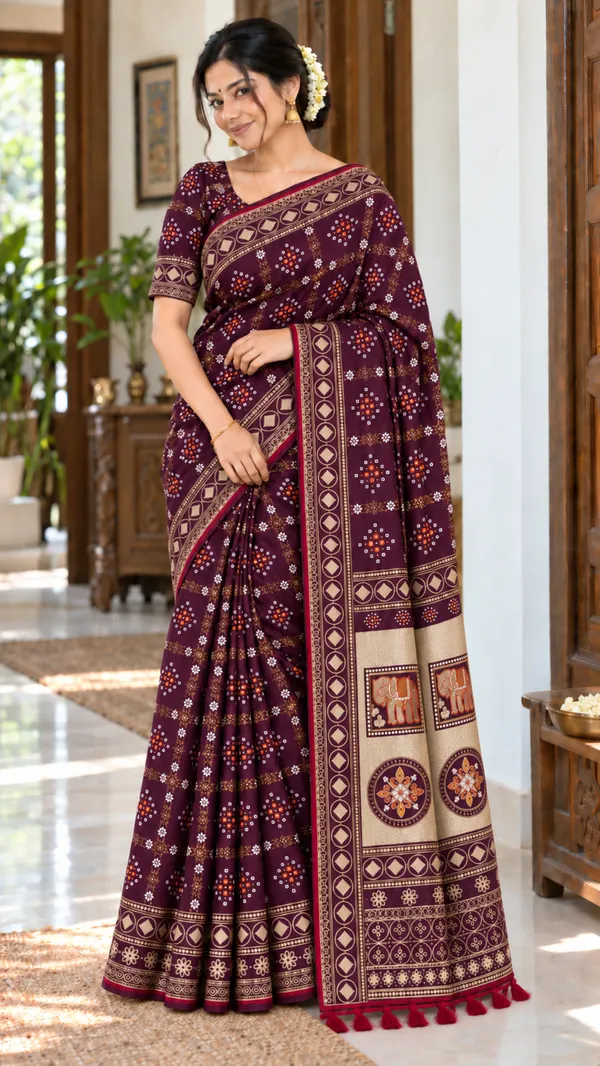 Maroon_Printed_Saree_For_Women