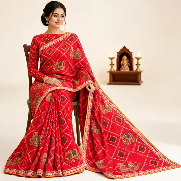 Red_Traditional_Printed_Saree_For_Women