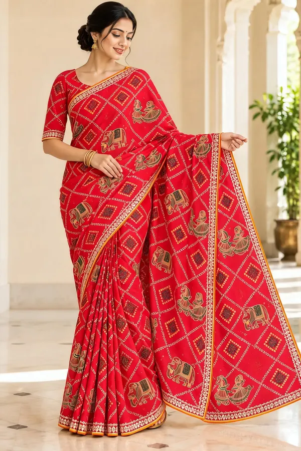Red_Traditional_Printed_Saree_For_Women