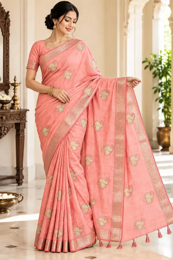 Peach_Printed_Saree_For_Women