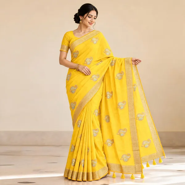 Yellow_Paisley_Print_Saree_For_Women