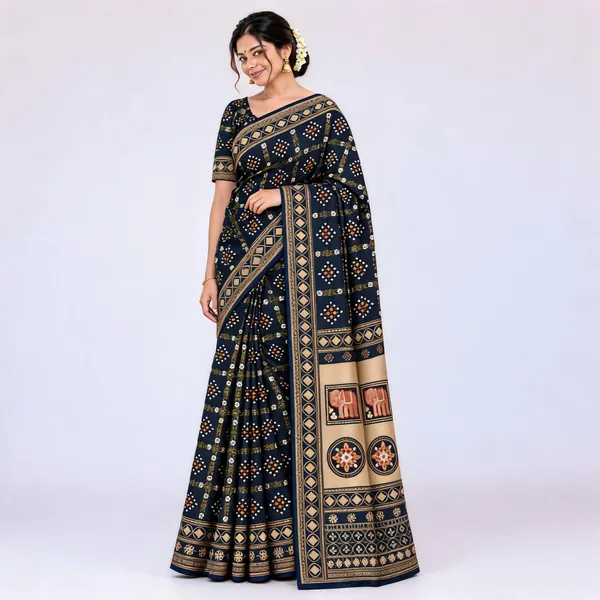 Navy_Printed_Saree_For_Women