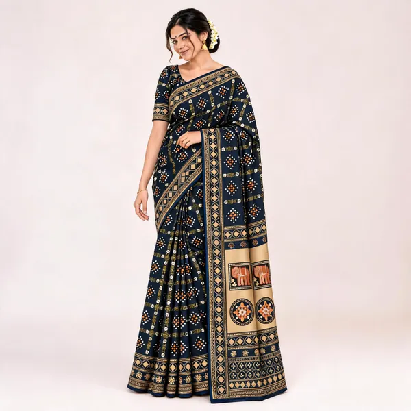 Navy_Printed_Saree_For_Women