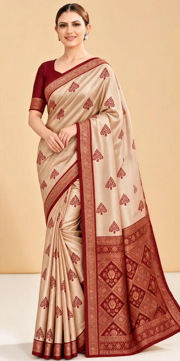Beige_Maroon_Printed_Saree_For_Women