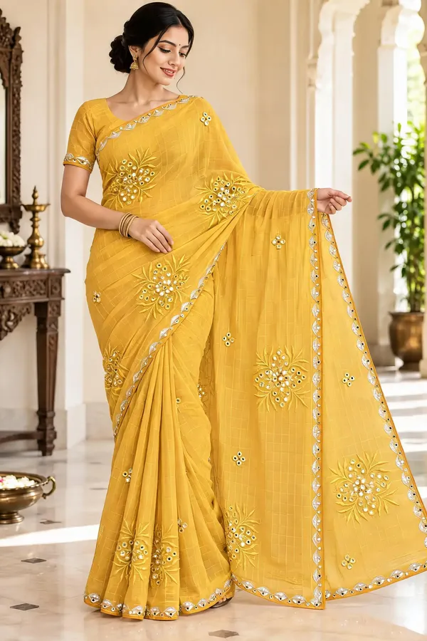 Yellow_And_Pink_Embroidered_Saree_For_Women