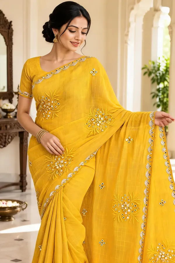 Yellow_And_Pink_Embroidered_Saree_For_Women