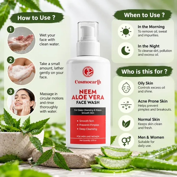 Cosmoearth_Neem_Aloe_Vera_Face_Wash_Deep_Cleansing_Smooth_Skin_Prevents_Pimples_200ml