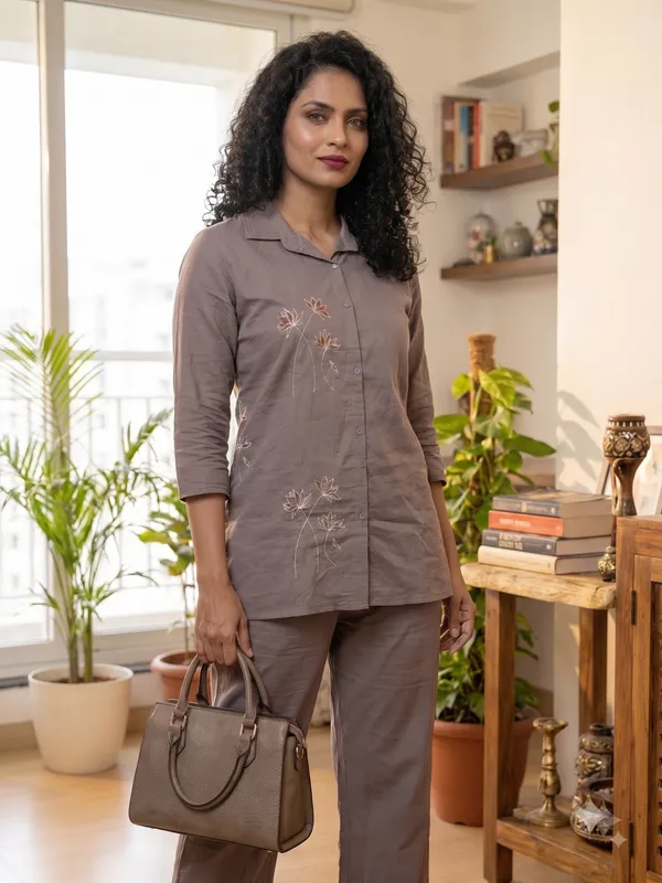 Light_Brown_Cotton_Floral_Embroidered_Co_Ord_Set_For_Women
