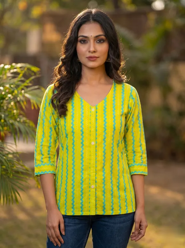 Lime_Cyan_Cotton_Zig_Zag_Printed_Straight_Kurta_For_Women