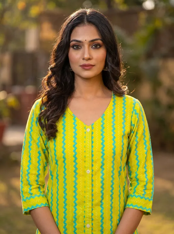 Lime_Cyan_Cotton_Zig_Zag_Printed_Straight_Kurta_For_Women
